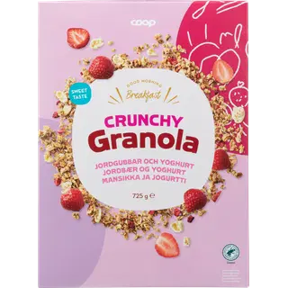 Coop magus granola jogurtikattega maisihelvestega 6% ja külmkuivatud maasikatükkidega 1,5% 725g