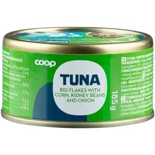 Coop suured tuunikalatükid maisi, punaste kidney ubade ja sibulaga 185g