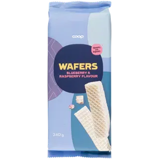 Coop mustika- ja vaarikamaitselised vahvlid kreemitäidisega 69 % 240g