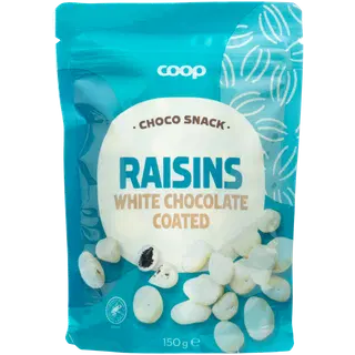 Coop valge šokolaadiga kaetud rosinad 150g
