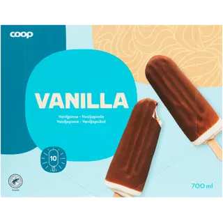 Coop Vannillimaitseline Jäätis Šokolaadikattega 10 tk, 700 ml / 390 g