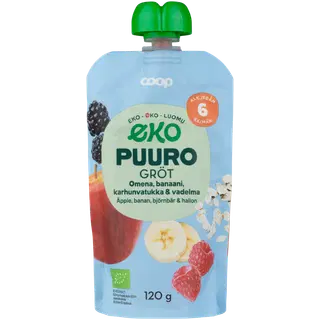 Coop Orgaaniline kaerapuder banaani, õuna, muraka ja vaarikaga 6 K, 120g