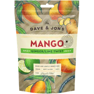 Dave&Jon's kuivatatud mango ingveri ja laimiga 100g