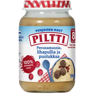 Piltti kartulipüree lihapallidega ja pohladega lastele alates 8- elukuust, 190 g