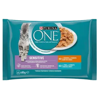 Purina One kiisueine sensitive kana/porgand ja tuunikala/ porgand 4*85g