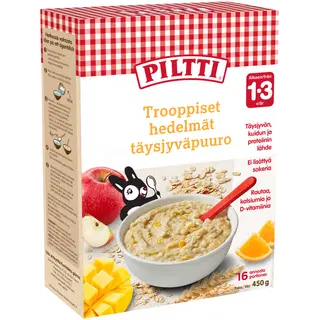Piltti täistera pudrupulber troopiliste puuviljadega 1–3a 450g