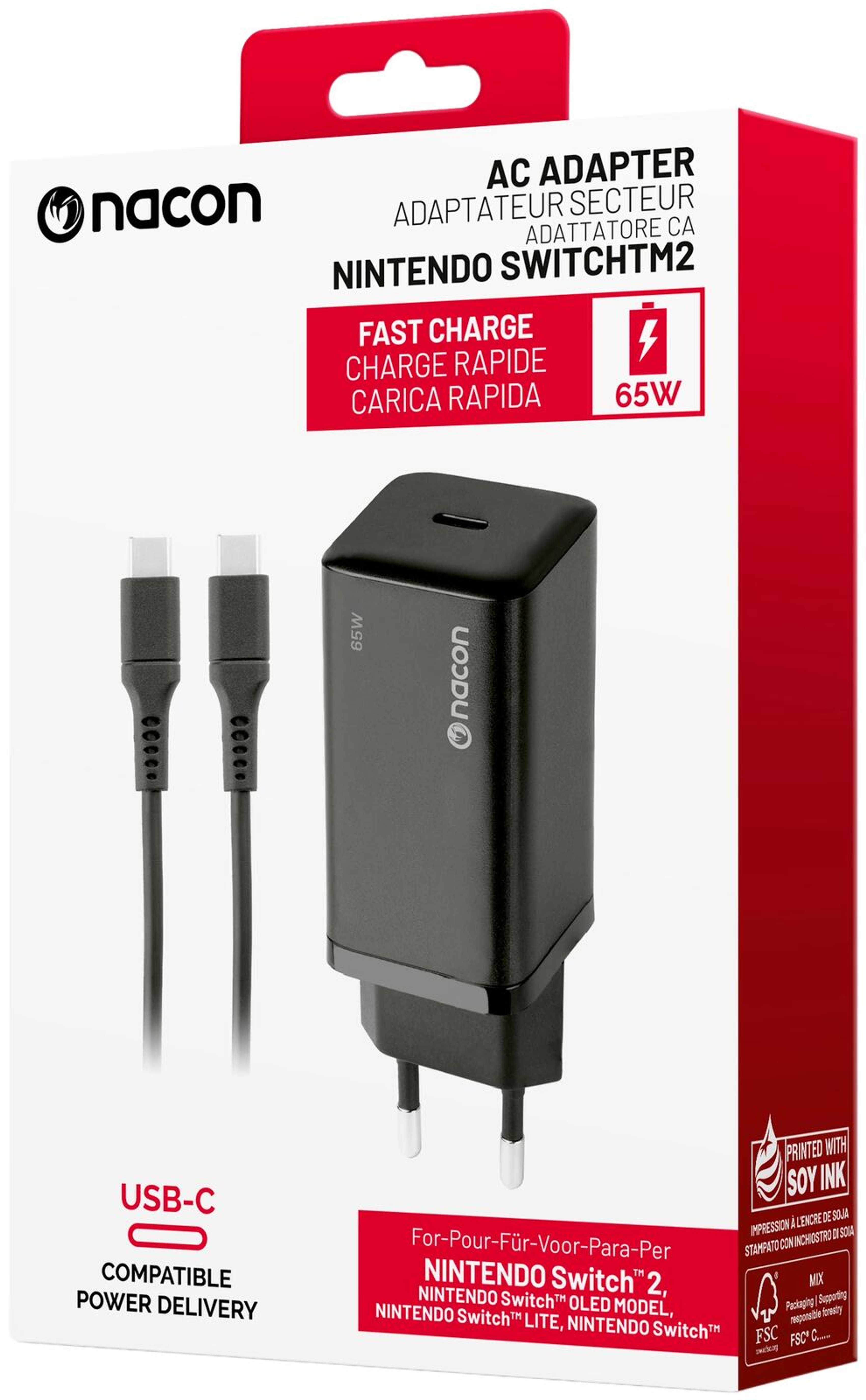 NACON AC-Laturi Nintendo Switch™ 2, 65 wattia