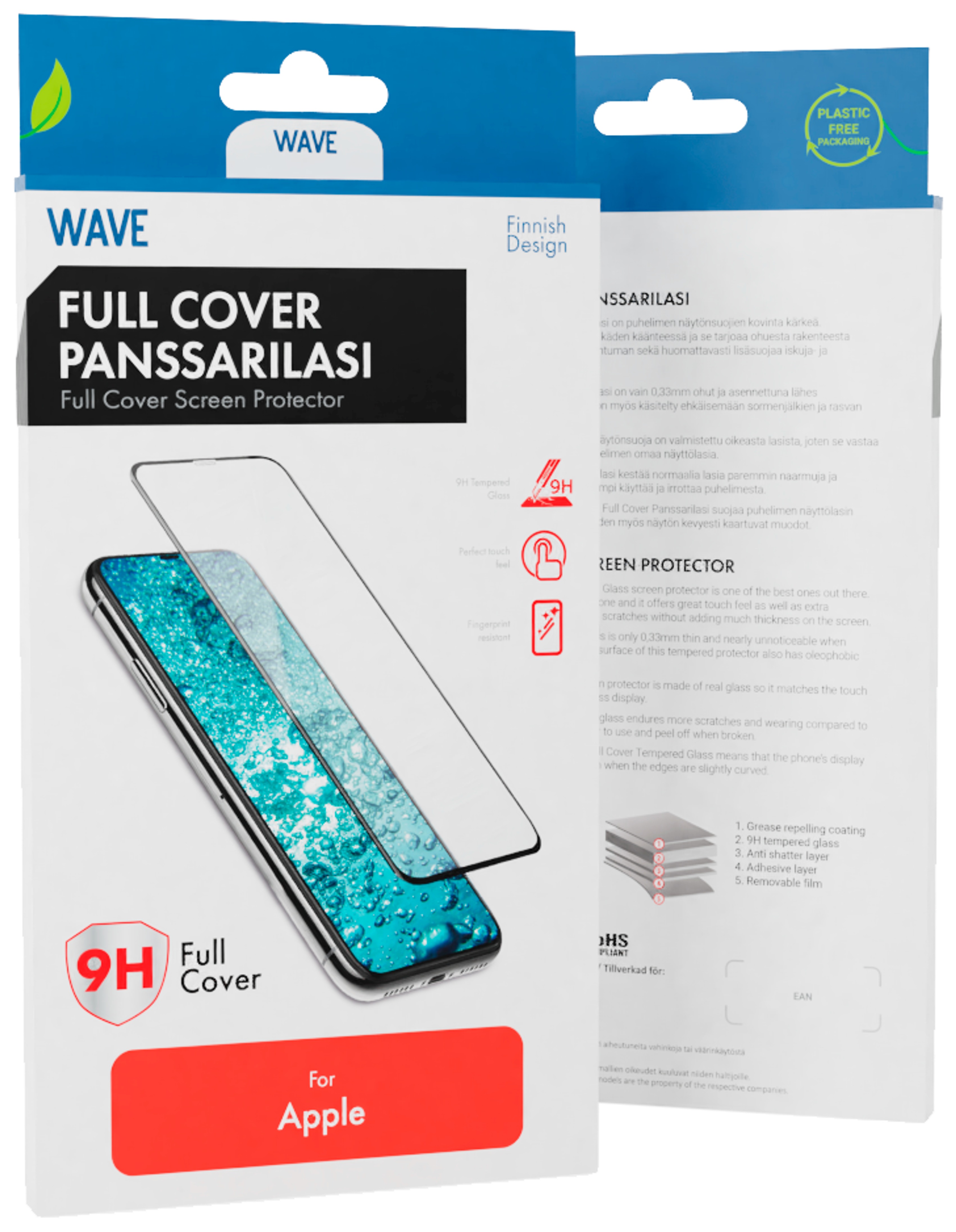 Wave Full Cover Panssarilasi, Apple iPhone 13 Pro / Apple iPhone 13, Musta kehys