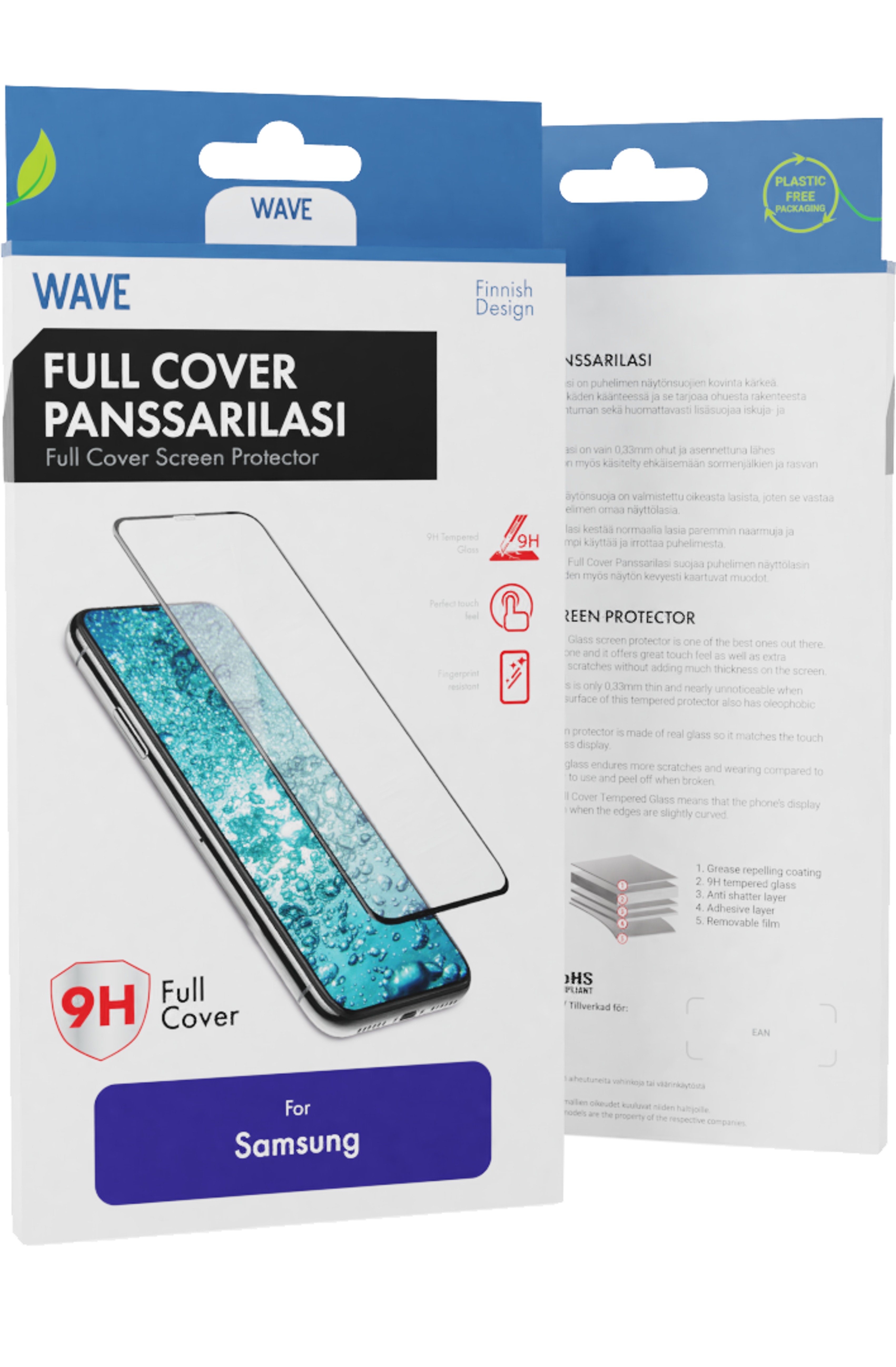 Wave Full Cover Panssarilasi, Samsung Galaxy A22 5G, Musta Kehys