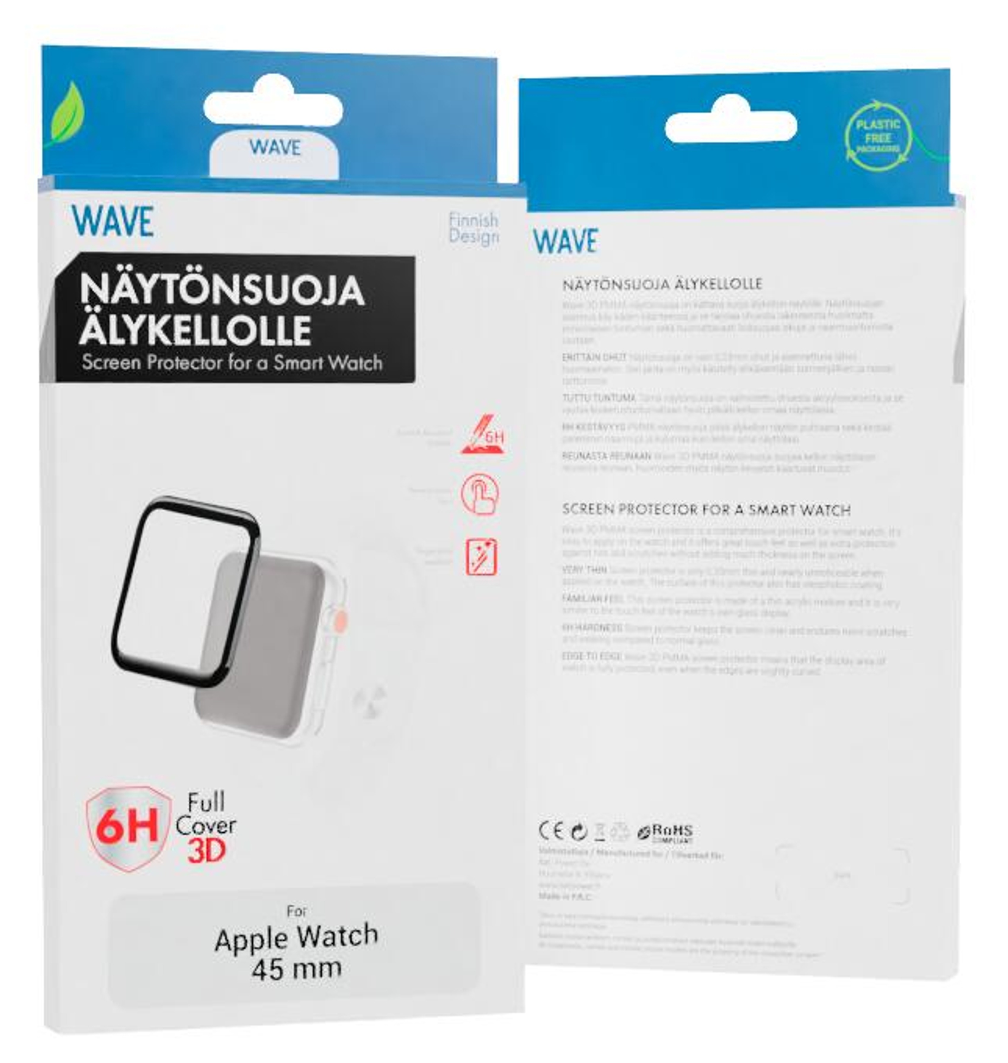 Wave 3D PMMA -näytönsuoja, Apple Watch 45 mm, musta