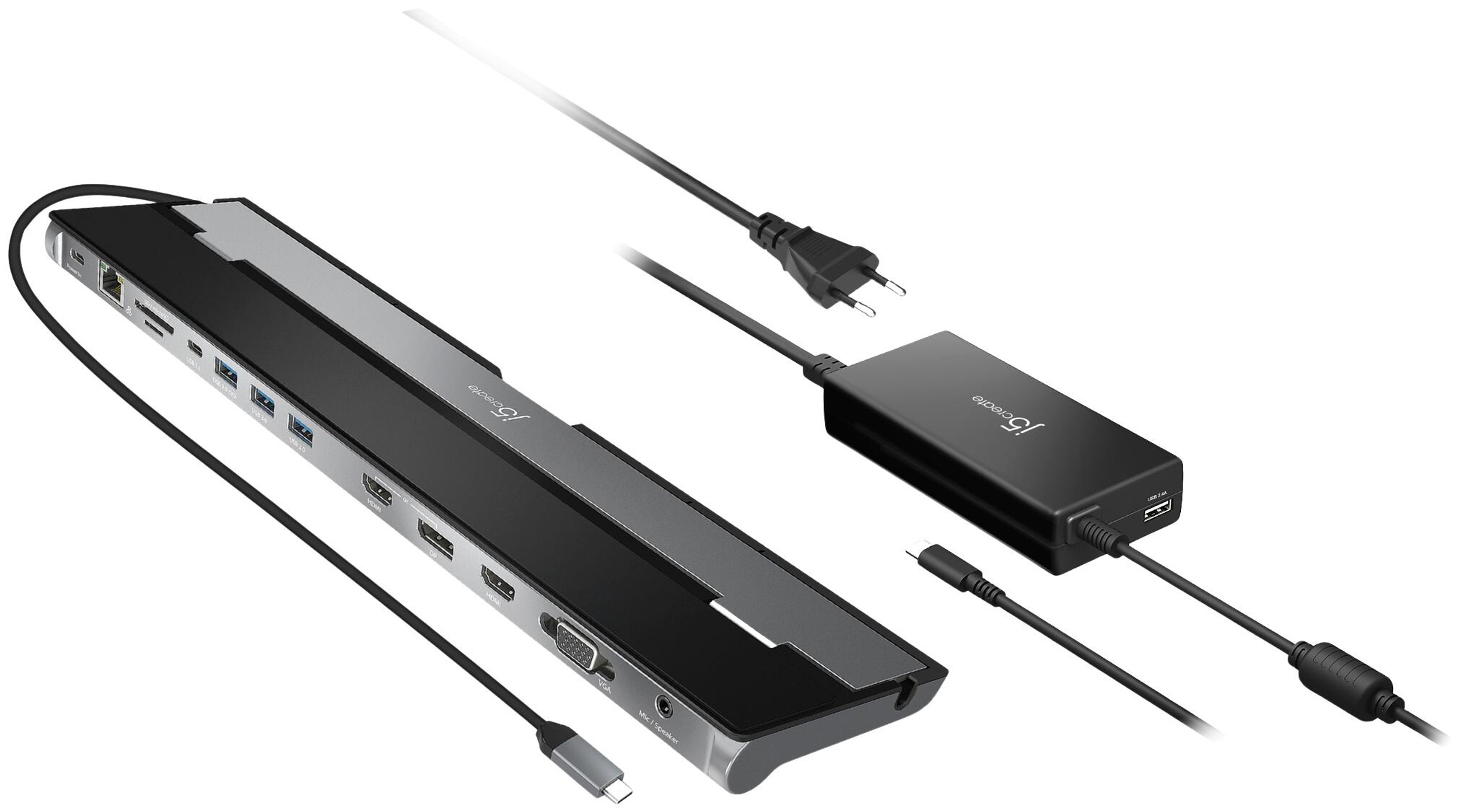 J5 Create USB-C 3 näytön telakka 100w virtalähteellä