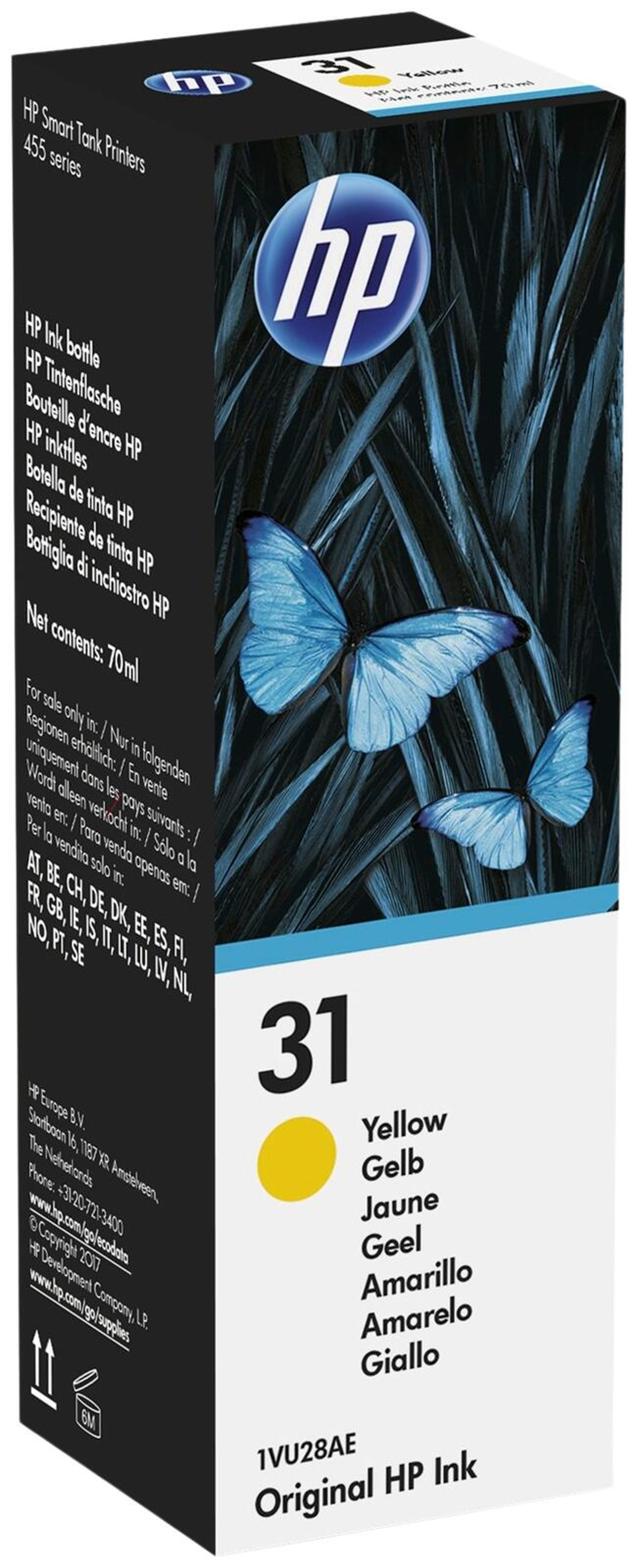 HP 31 -mustepullo, keltainen