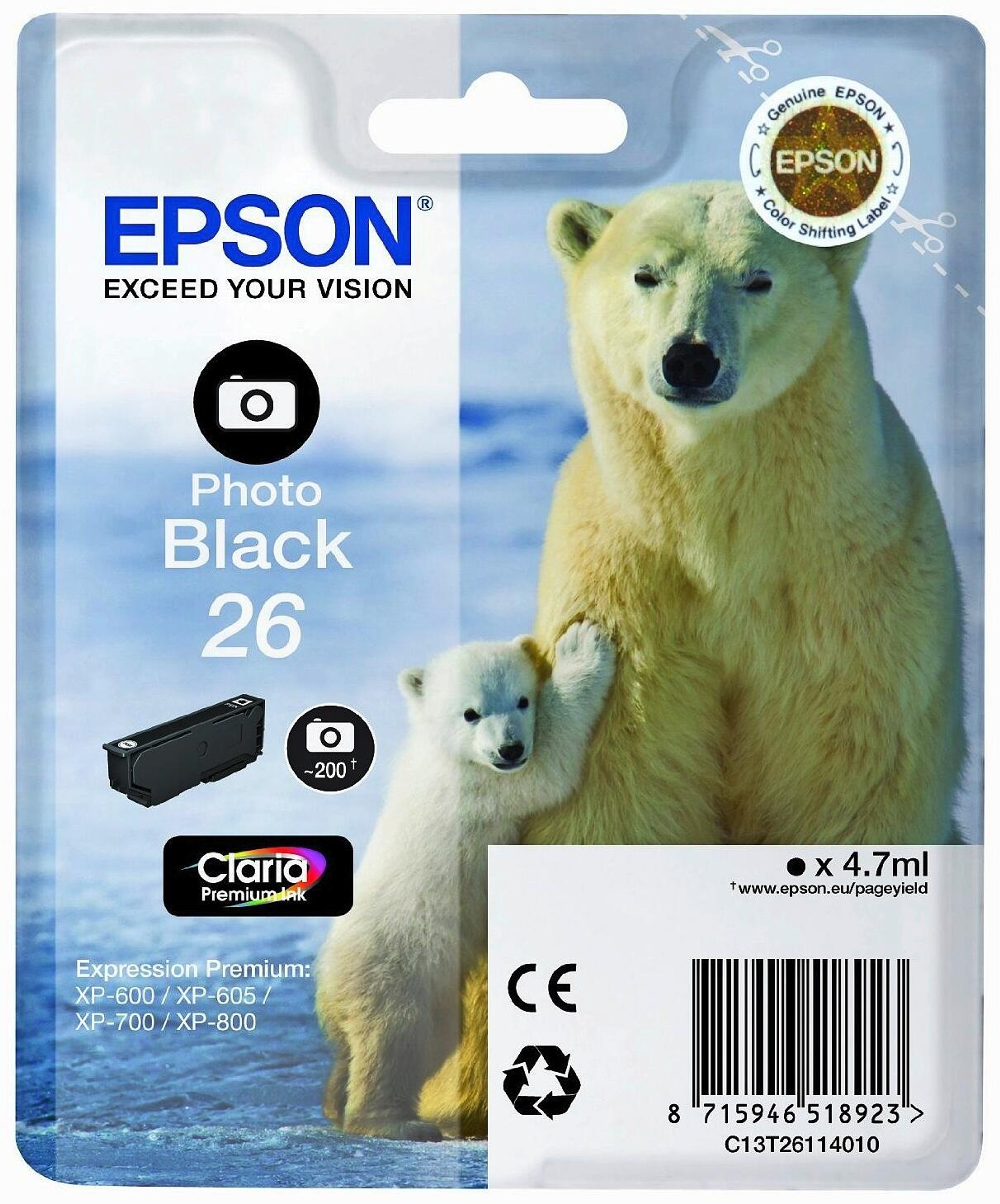 Epson 26 -mustekasetti, valokuvamusta