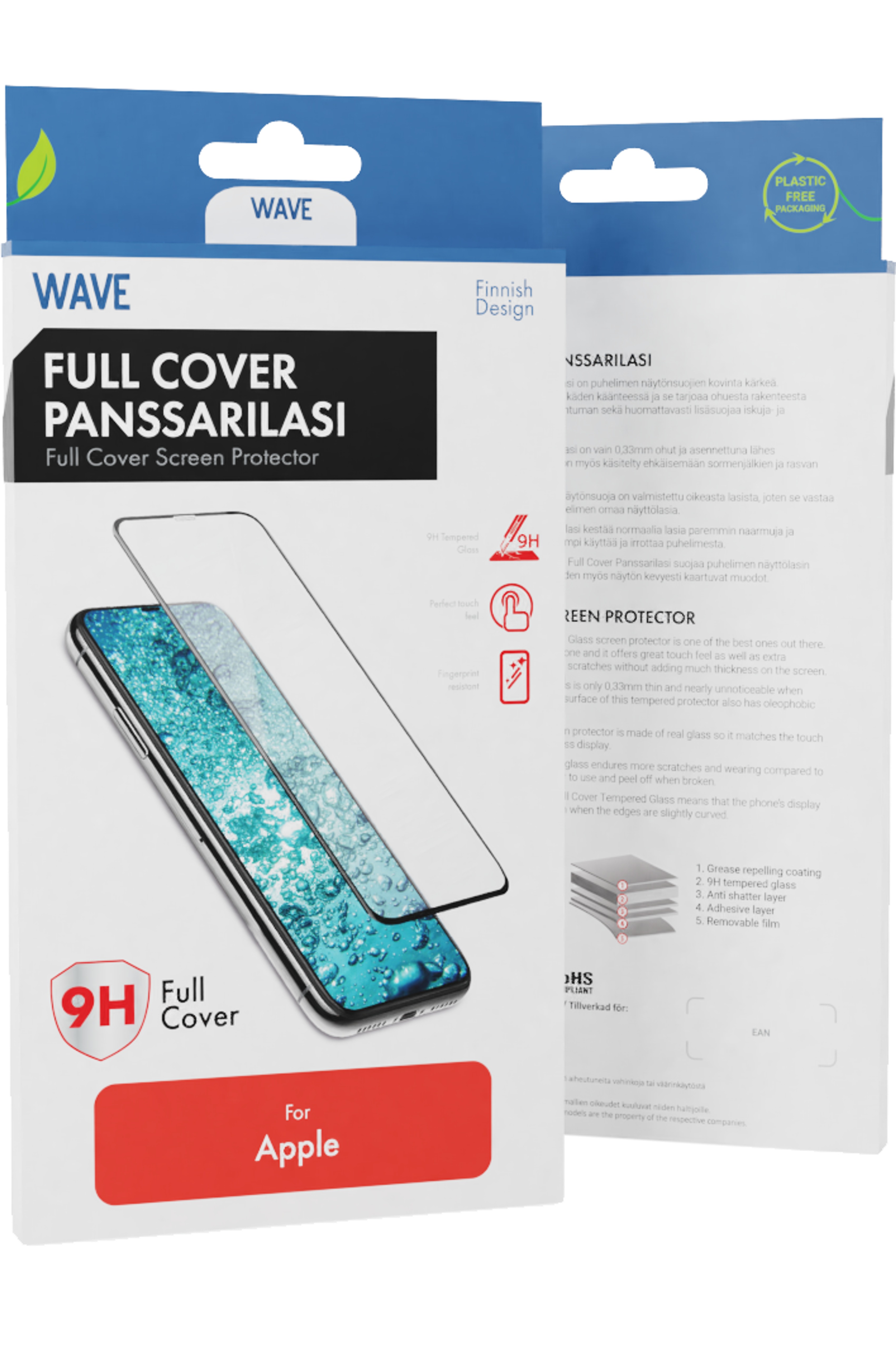 Wave Full Cover Panssarilasi, Apple iPhone 13 mini, Musta kehys