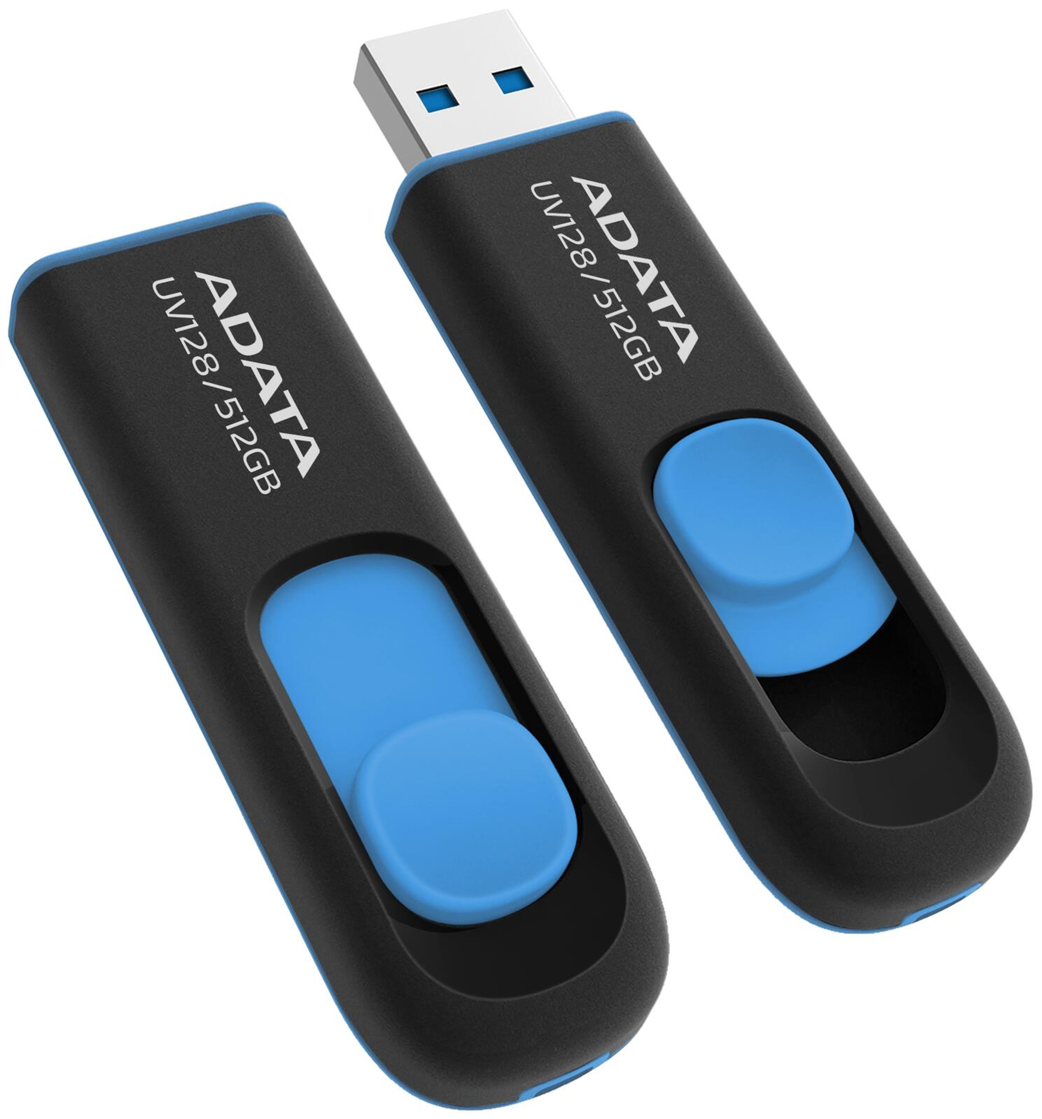ADATA UV128 USB-muistitikku, 512 GB, musta/sininen (USB-A 3.2 Gen 1)