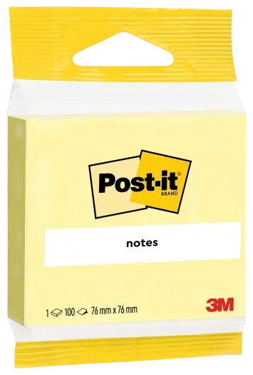 Post-it® viestilaput, Canary Yellow, 1 lehtiö, 76 mm x 76 mm, piikkipakattu, 100% PEFC CH18/0914