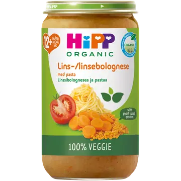 HiPP läätse bolognese ja pasta 12 kuud 250g