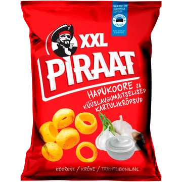 Piraat hapukoore ja küüslaugumaitselised kartulikrõpsud XXL 220G