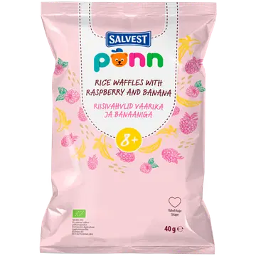 PÕNN Ökoloogilised Riisivahvlid vaarika ja banaaniga 40 g 8+ 40g