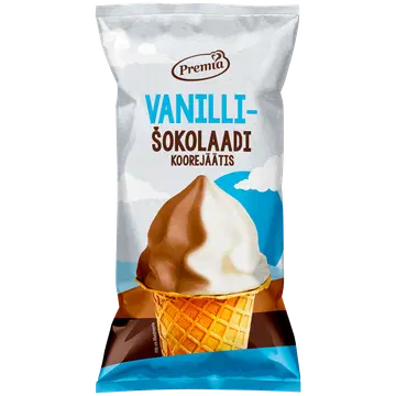 Premia Vanilli- ja Šokolaadi koorejäätis vahvlitopsis 70g/140 ml