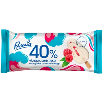 Premia 40% Vähema suhkruga Koorejäätis vaarika 50g/100 ml