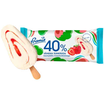 Premia 40% Vähema suhkruga Koorejäätis maasika 50g/100 ml