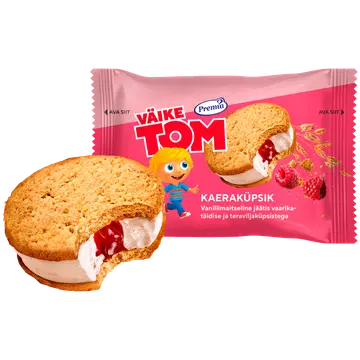 Väike Tom Kaeraküpsik Vanillijäätis vaarikatäidisega75g/140 ml