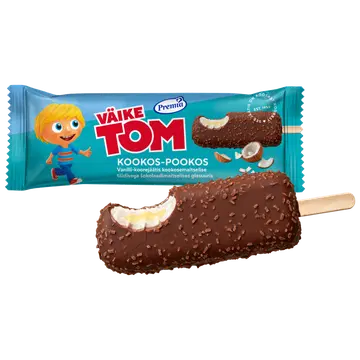 Väike Tom Kookos-Pookos Vanilli Koorejäätis Kookose Šokolaadi glasuuris 60 g/70 ml