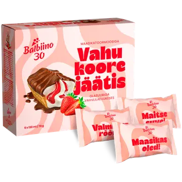 Balbiino Vahukoorejäätis Maasikatoormoosiga vahvlilaevukeses 6x130ml/70 g