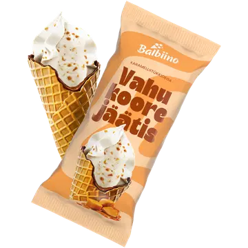 Balbiino Vahukoorejäätis Karamellitükkidega Vahvlikoonuses 86 g