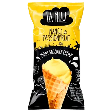 La Muu Mango-Passioni jäätis vahvlikoonuses 80 g/130 ml vegan