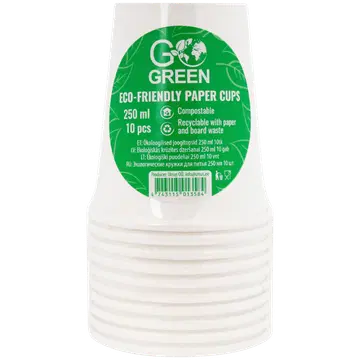 Ökoloogilised papptopsid Go Green valged 250ml 10tk