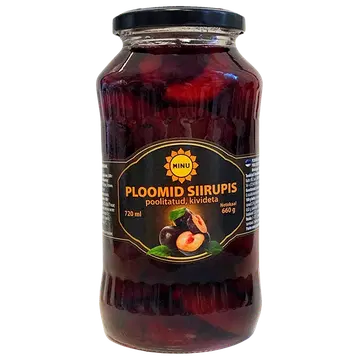 Minu poolitatud ploomid kivideta siirupis, 660 g
