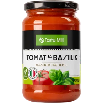 Tartu Mill tomato & basil pastakaste 340g, vegan, gluteenivaba, laktoosivaba