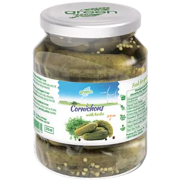 Green kornišonid 1-4 cm ürtidega 370 ml