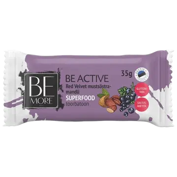Be More Be Active Red Velvet mustsõstra-mandli toorbatoon 35g