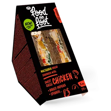 FOOD ON FOOT Kolmnurkvõileib tume seemneleib magusa chilli kana, küpsetatud paprika ja spinatiga 170 g