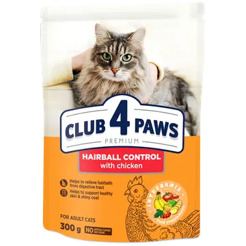 Club4Paws Premium Hairball control. Kuivtoit täiskasv. kassile, 0,3 kg