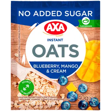 Axa kiirkaerahelbepuder koore, mustika ja mangoga ilma lisatud suhkruta 40g