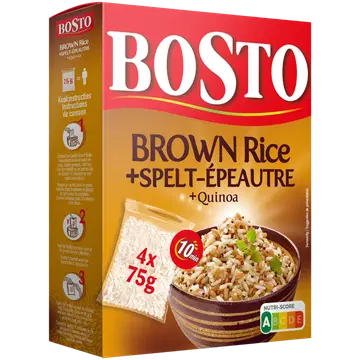 Bosto pruun riis, spelta ja kinoa 4 x 75 g