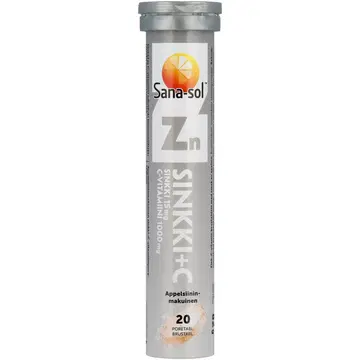 Sana-Sol apelsiinimaitselised joogitabletid tsink + C-vitamiin 1000mg 20tk