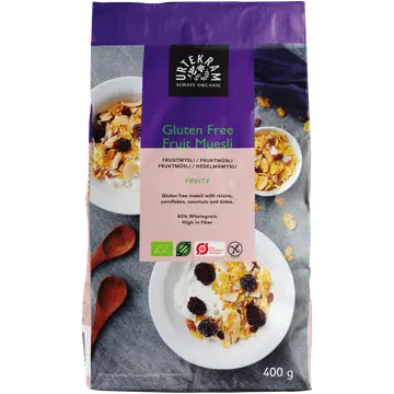Urtekram puuviljamüsli 400g mahe gluteenivaba