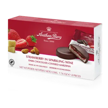 Anthon Berg Strawberry in Sparkling Wine, martsipanitäidisega šokolaad 220g