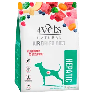 4Vets looduslik õhkkuivatatud veterinaartoit, kuivtoit maksa probleemidega koertele 1 kg