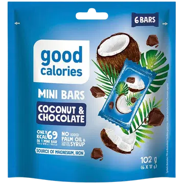 Mini batoonid GOOD CALORIES kookose ja šokolaadiga 17gx 6
