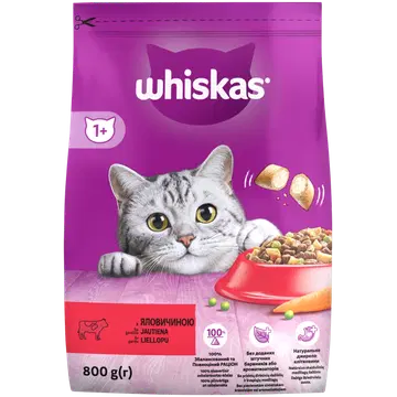 Whiskas kuivtoit täiskasvanud kassidele loomalihaga 800g