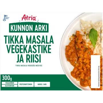 Atria Kunnon Arki Tikka Masala kaste riisiga, taimne toode, 300 g
