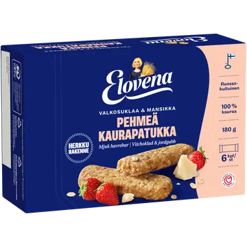 Elovena valge šokolaadi ja maasikatega pehme kaerabatoon 6 x 30 g