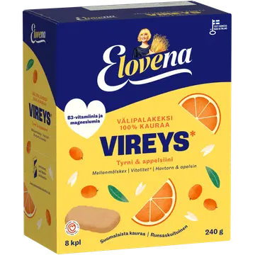 Elovena astelpaju ja apelsiniga täisteraküpsis 8 x 30 g