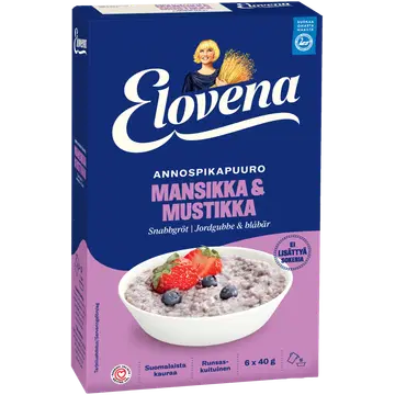 Elovena maasika-mustika-kiirpudruportsjonid 6 × 40 g